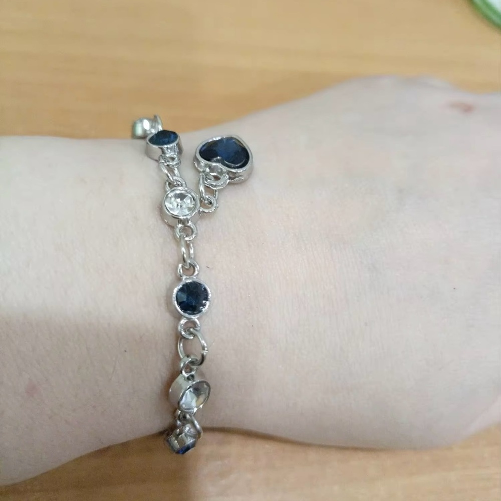 Blue Heart Zircon Bracelets New Shiny Blue Crystal Love  Bracelet 8”+2” - Picture 6 of 7